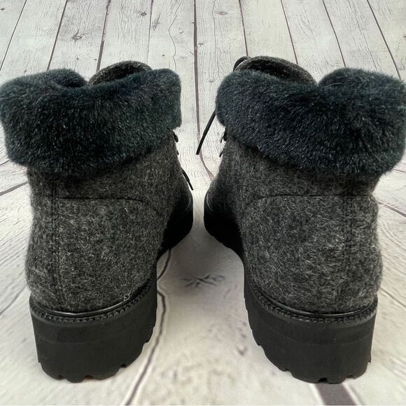 BETTYE MULLER gray felt wool & faux fur trim lace up ankle boots NWOT, size 7 - Picture 7 of 11